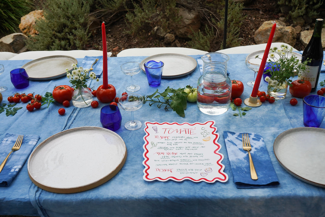 Tomato themed garden dinner party celebrating food and friendship